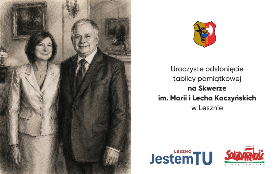 Uroczyste odsłonięcie tablicy pamiątkowej na Skwerze im. Marii i Lecha Kaczyńskich w Lesznie